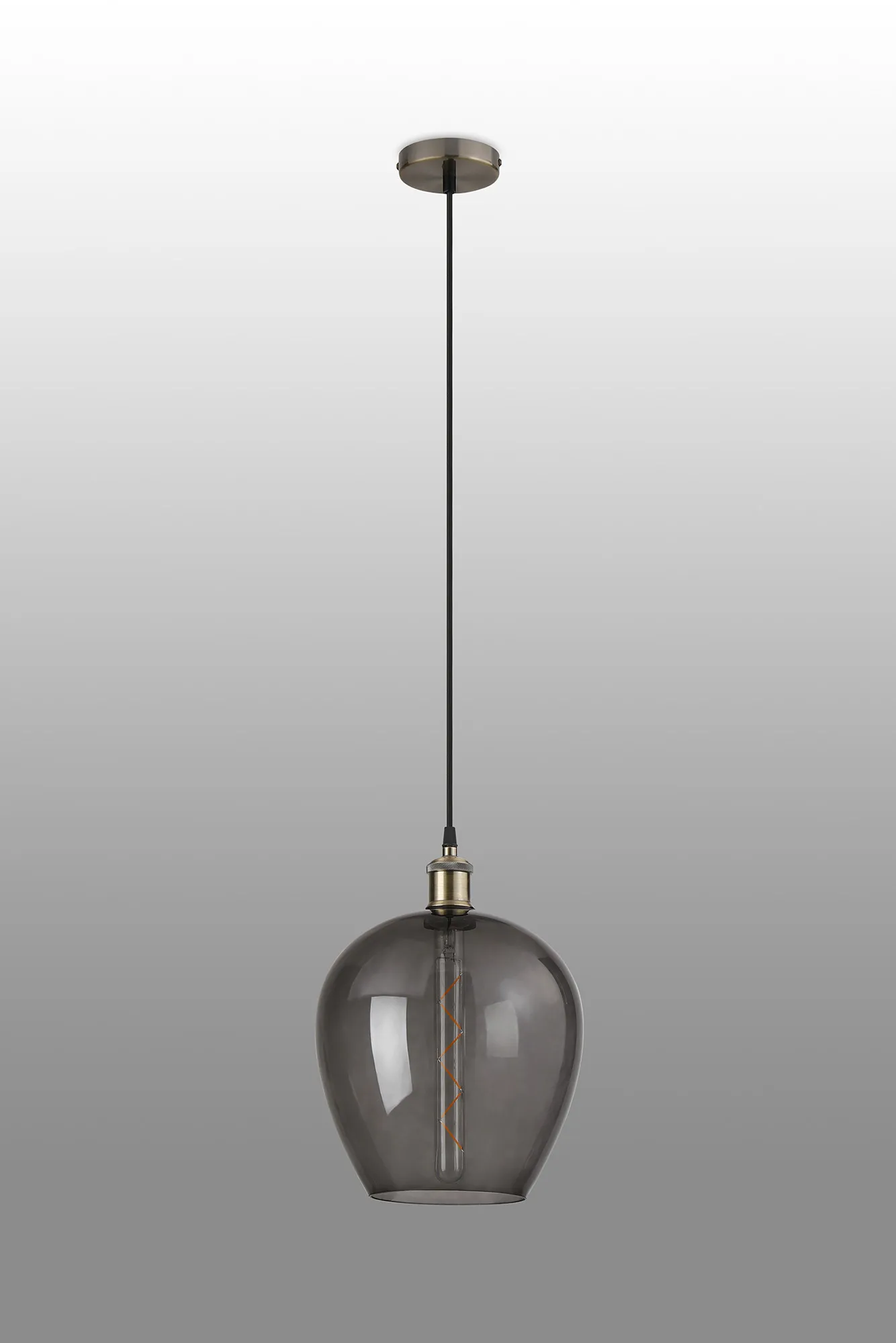 Cawdor Single Pendant, 1 Light E27, Antique Brass/Black/Smoke Wine Glass DK1107  Deco Cawdor